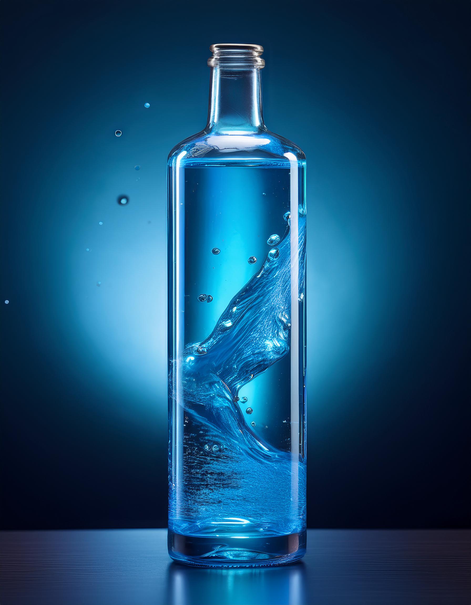 Firefly blue glass bottle filled with blue water 36737