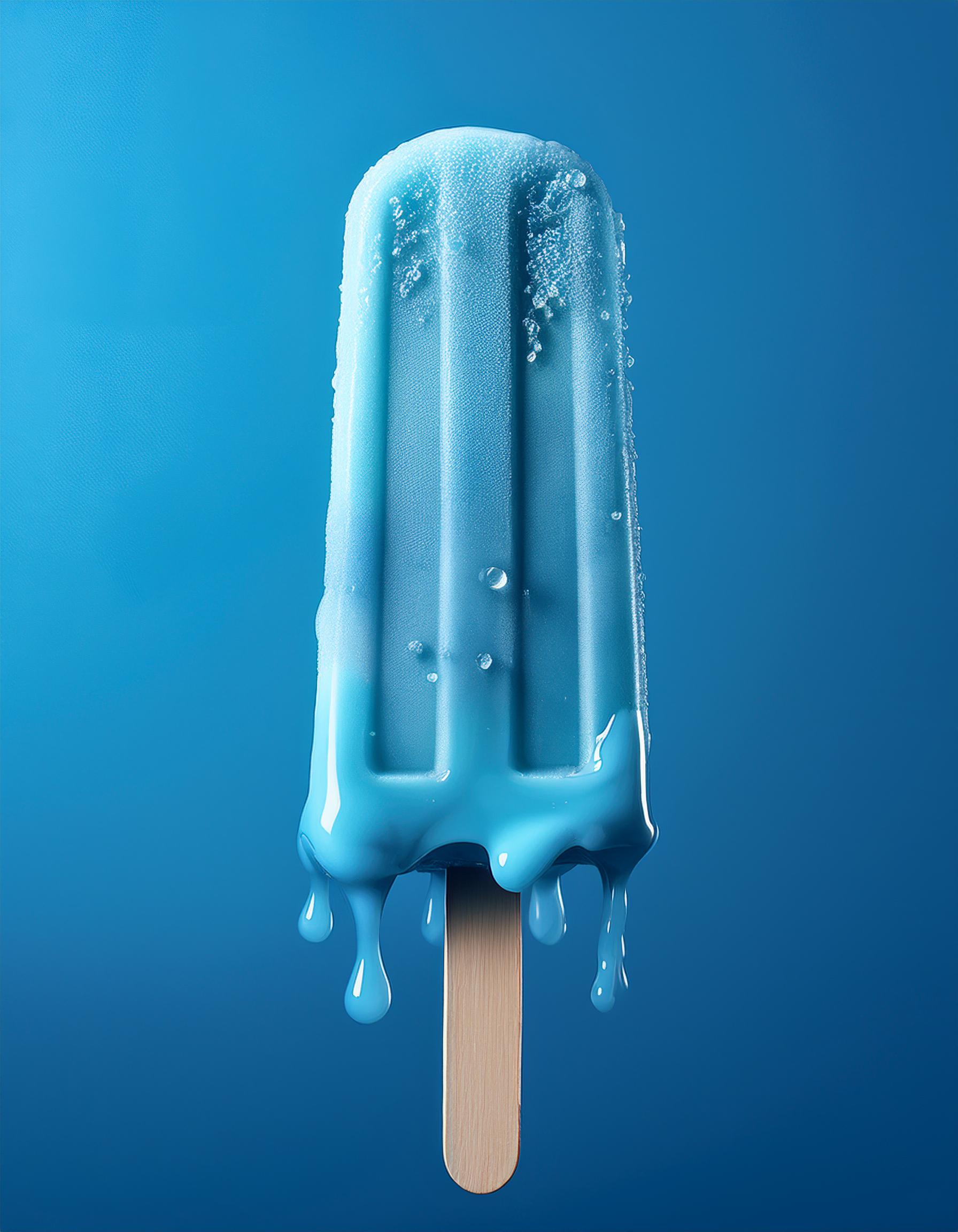 Firefly blue ice pop melting with blue background 50492